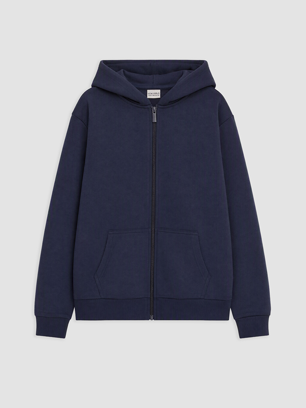 Lacivert Kapüşonlu Kalın Kız Çocuk Fermuarlı Sweatshirt