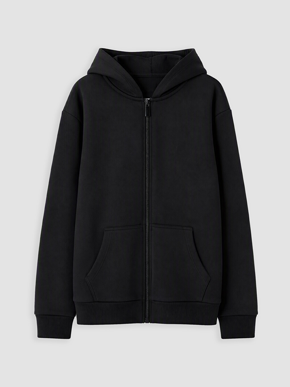 Siyah Kapüşonlu Kalın Kız Çocuk Fermuarlı Sweatshirt
