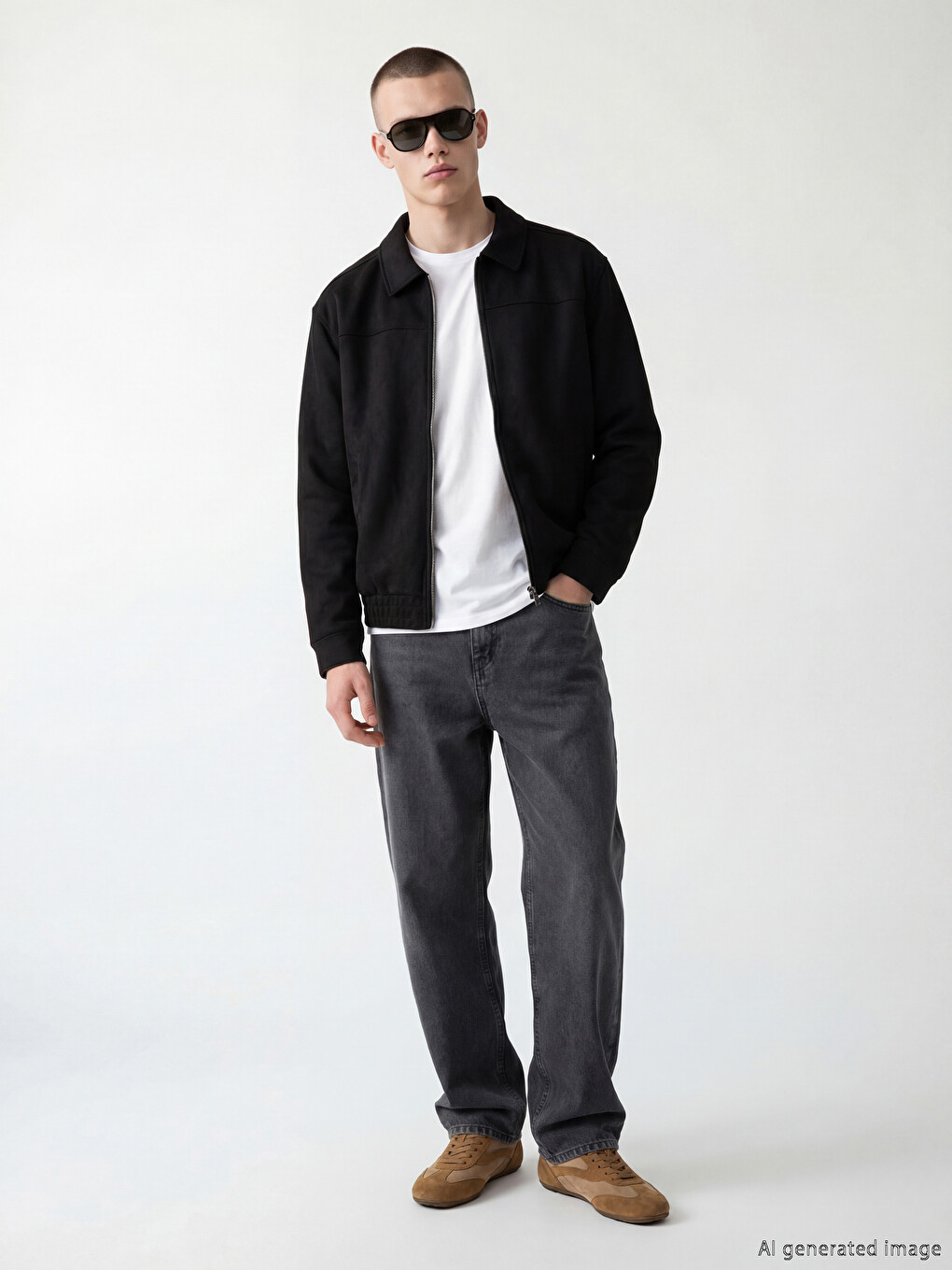 Siyah Loose Fit Erkek Süet Ceket-1