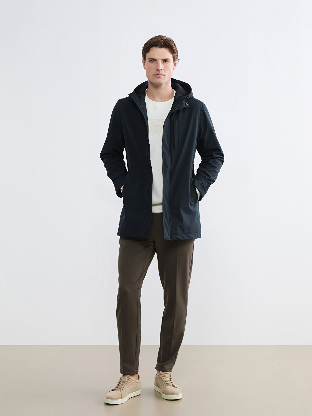 Lacivert Standart Kalıp Kapüşonlu Erkek Yağmurluk-1