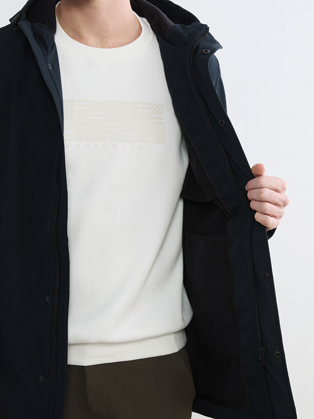 Lacivert Standart Kalıp Kapüşonlu Erkek Yağmurluk-3