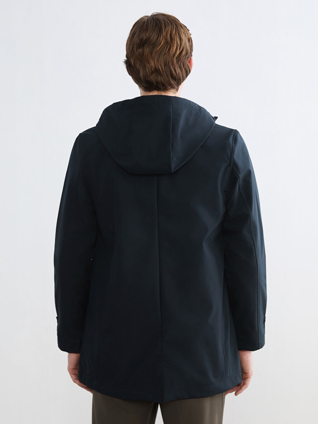 Lacivert Standart Kalıp Kapüşonlu Erkek Yağmurluk-4