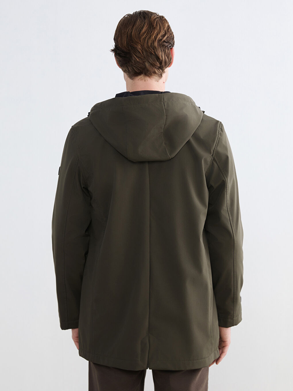 Haki Standart Kalıp Kapüşonlu Erkek Yağmurluk-4