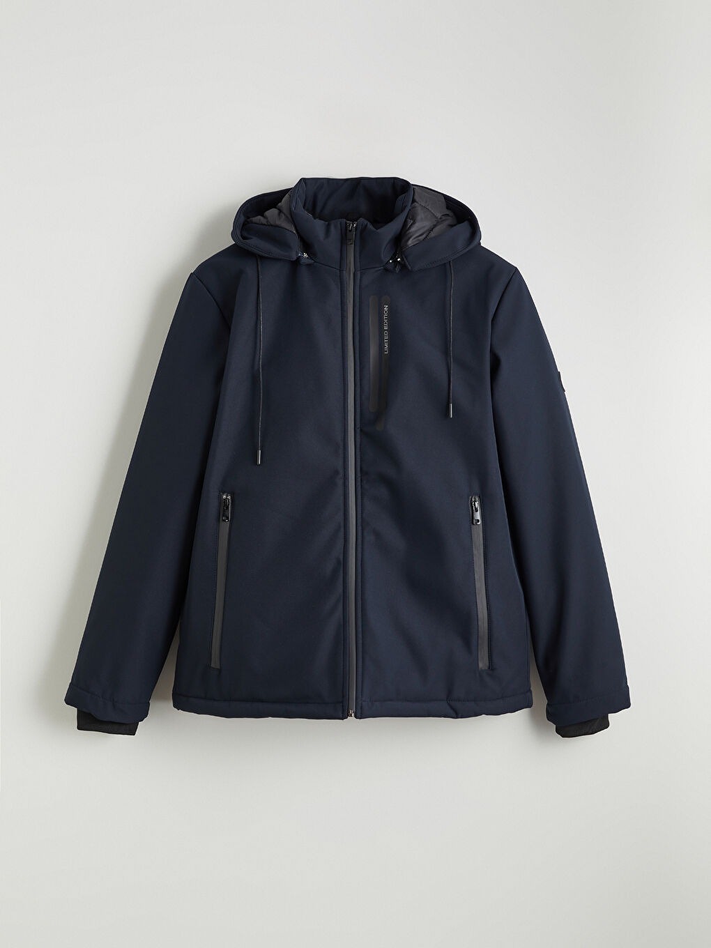 Lacivert Standart Kalıp Kapüşonlu Erkek Mont-6