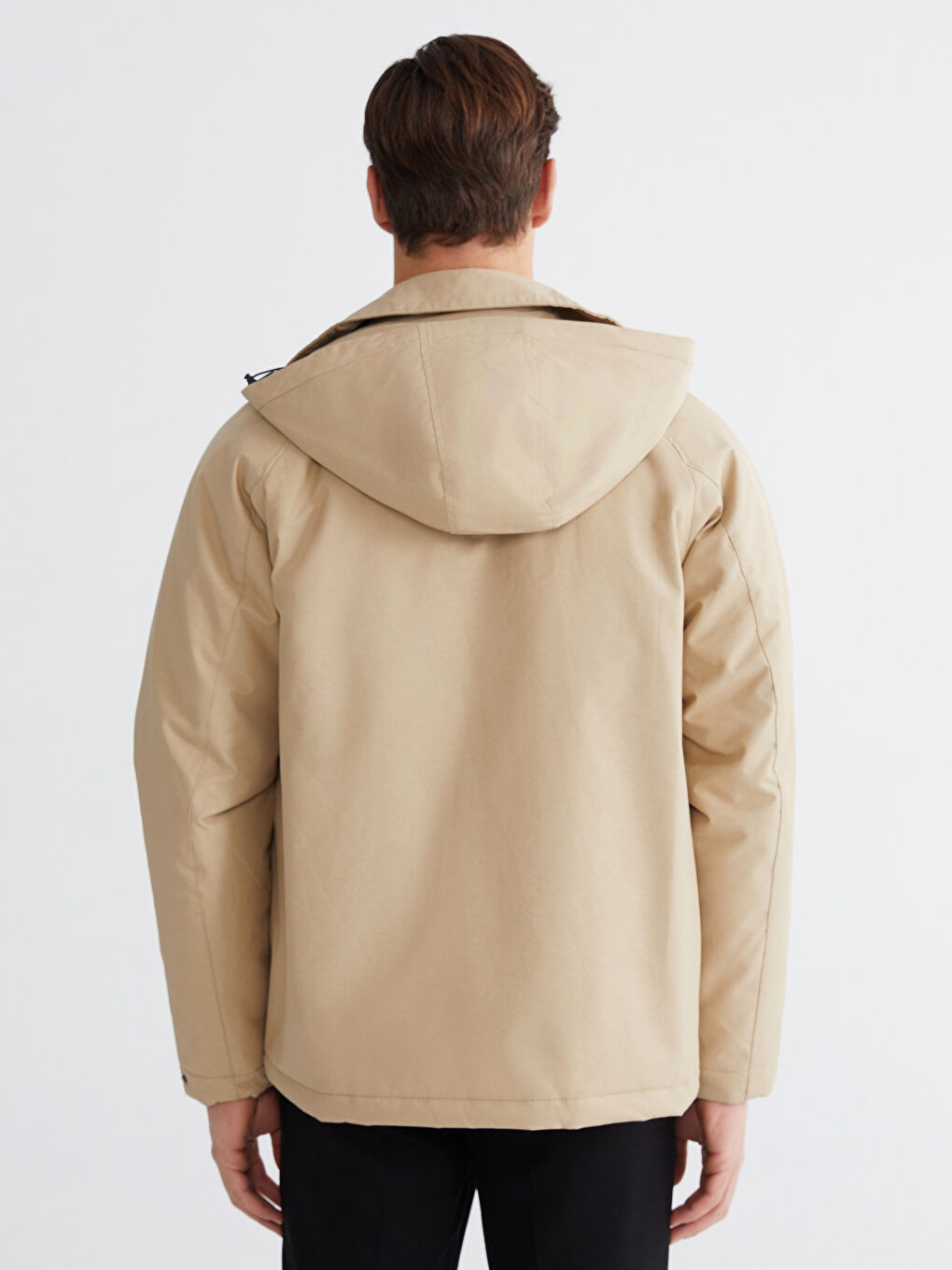 Bej Standart Kalıp Kapüşonlu Erkek Mont-4