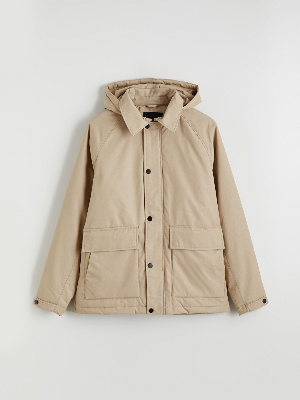 Bej Standart Kalıp Kapüşonlu Erkek Mont-5