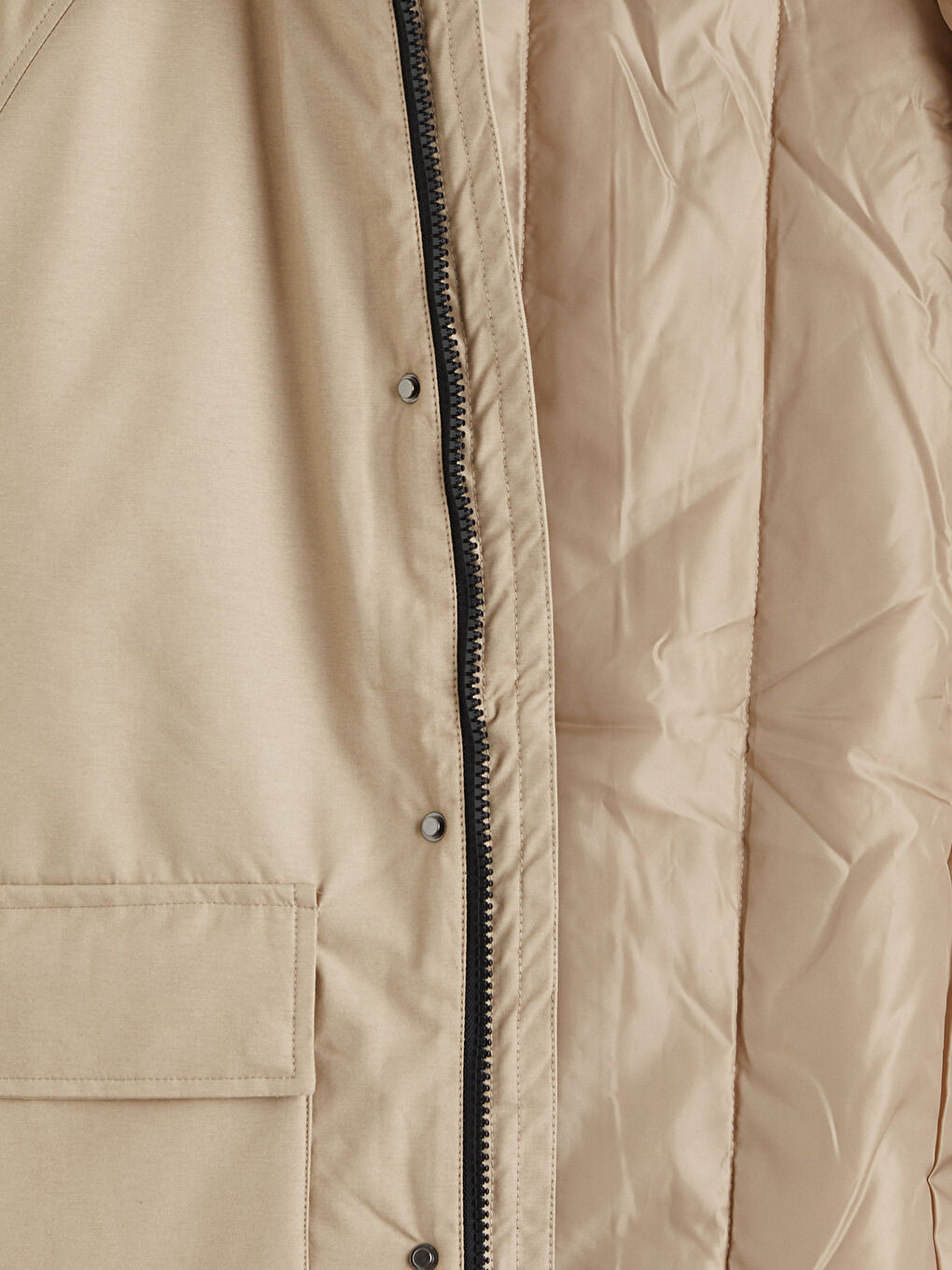 Bej Standart Kalıp Kapüşonlu Erkek Mont-6