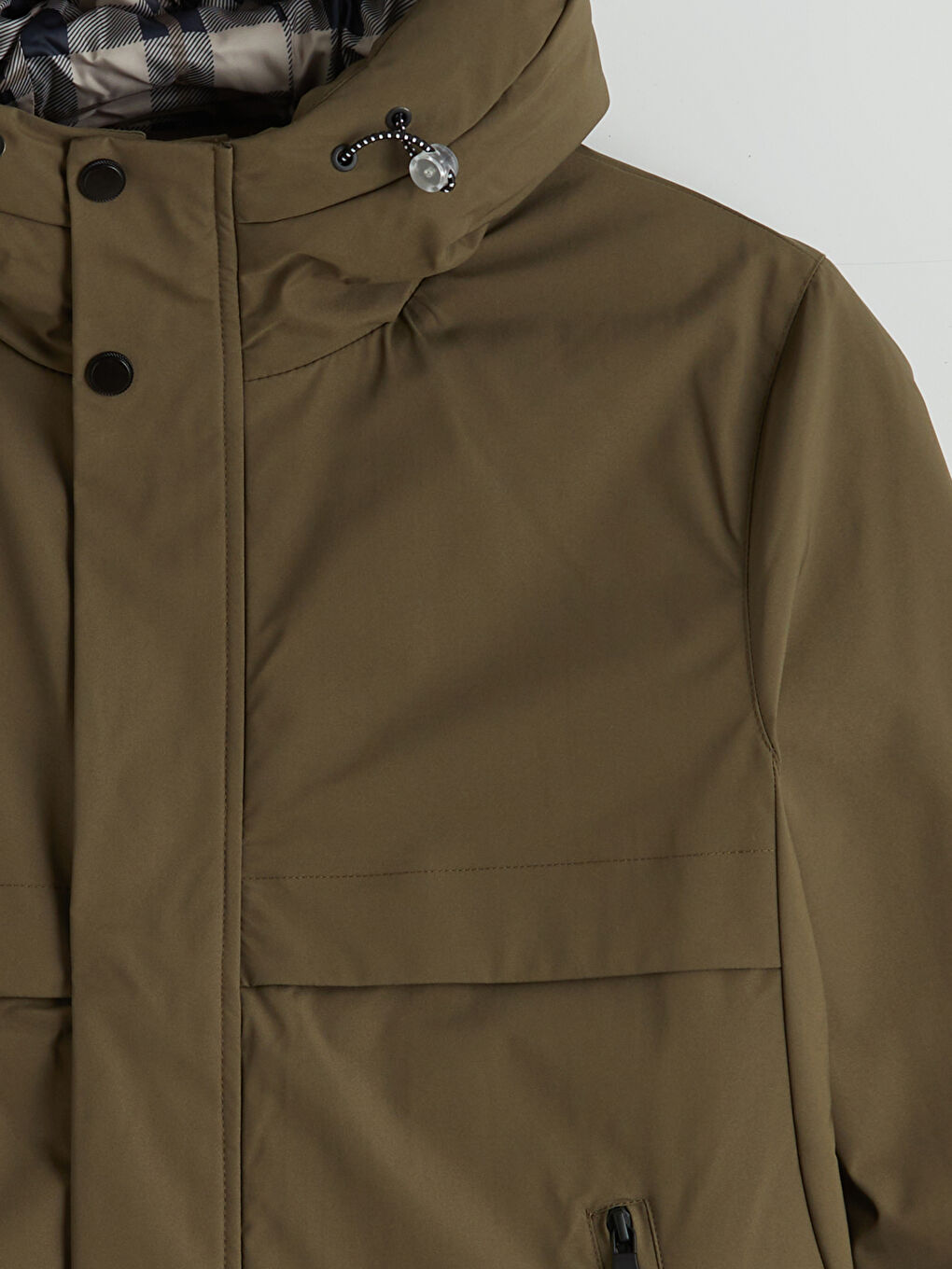 Bej Standart Kalıp Kapüşonlu Erkek Mont-7