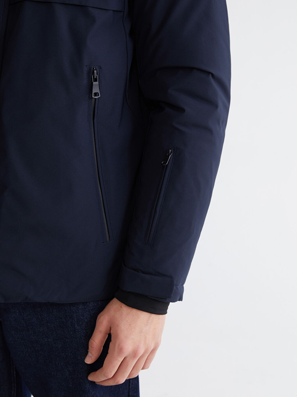 Lacivert Standart Kalıp Kapüşonlu Erkek Mont-2