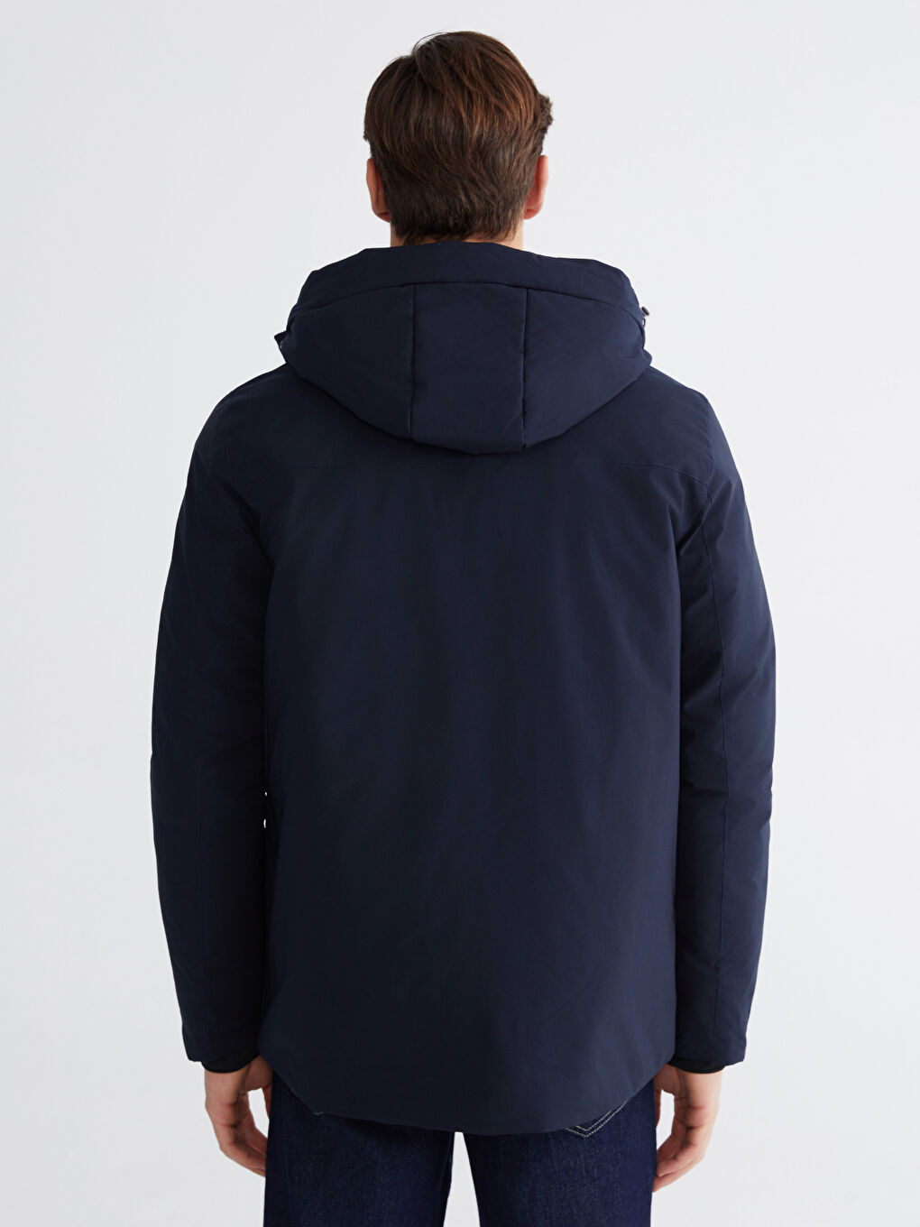 Lacivert Standart Kalıp Kapüşonlu Erkek Mont-3