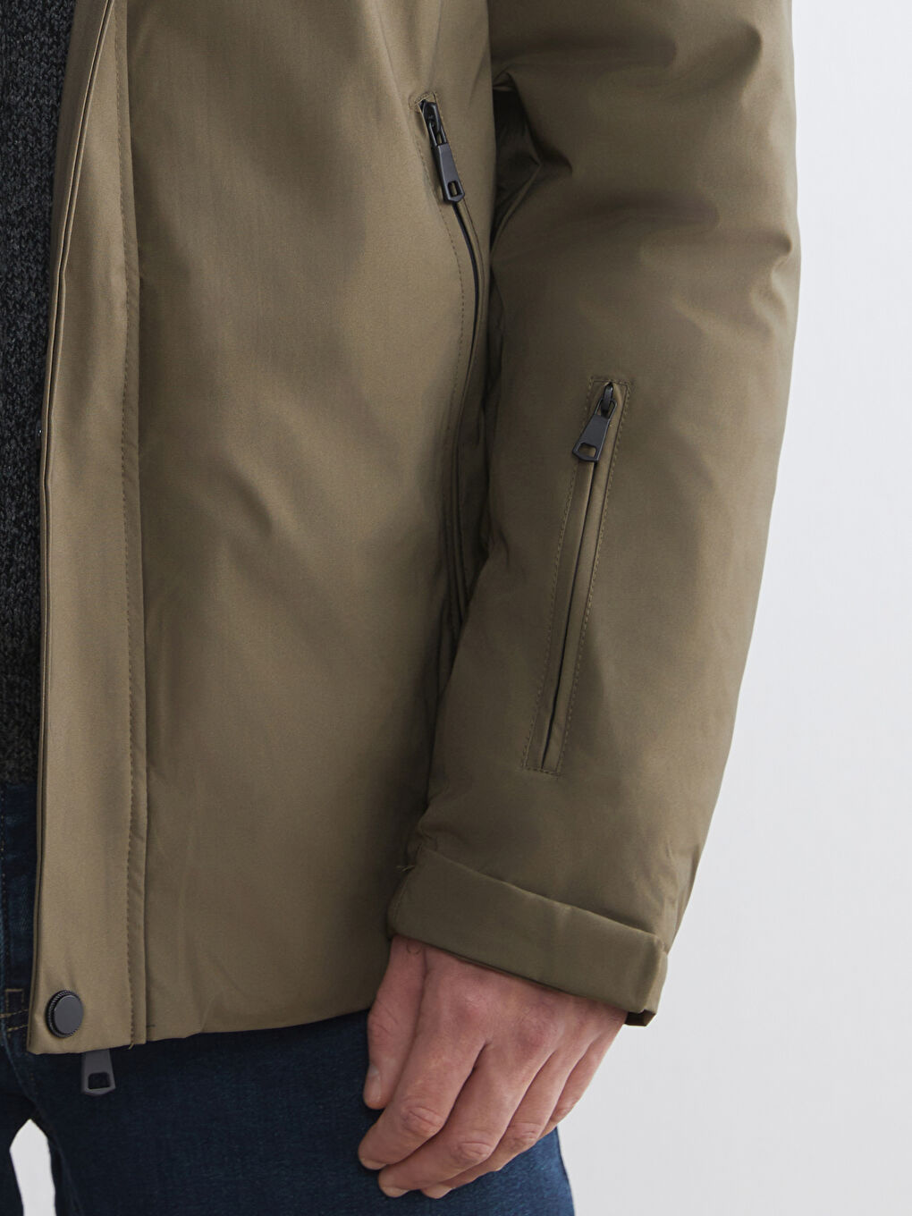 Bej Standart Kalıp Kapüşonlu Erkek Mont-3