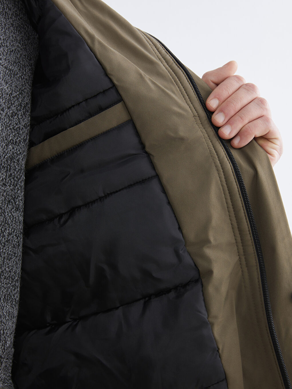 Bej Standart Kalıp Kapüşonlu Erkek Mont-4