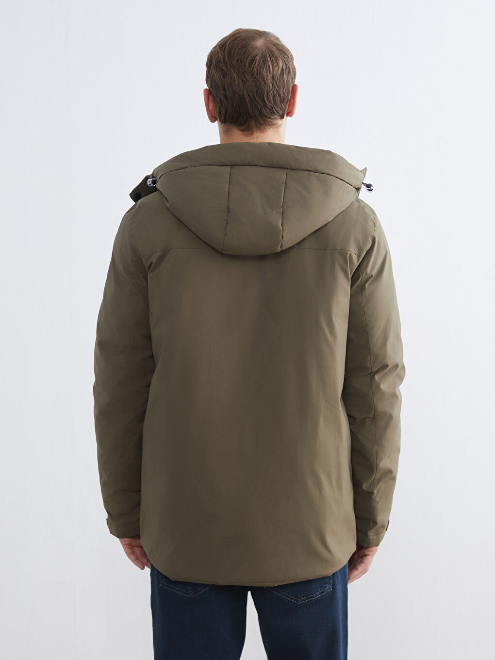 Bej Standart Kalıp Kapüşonlu Erkek Mont-5