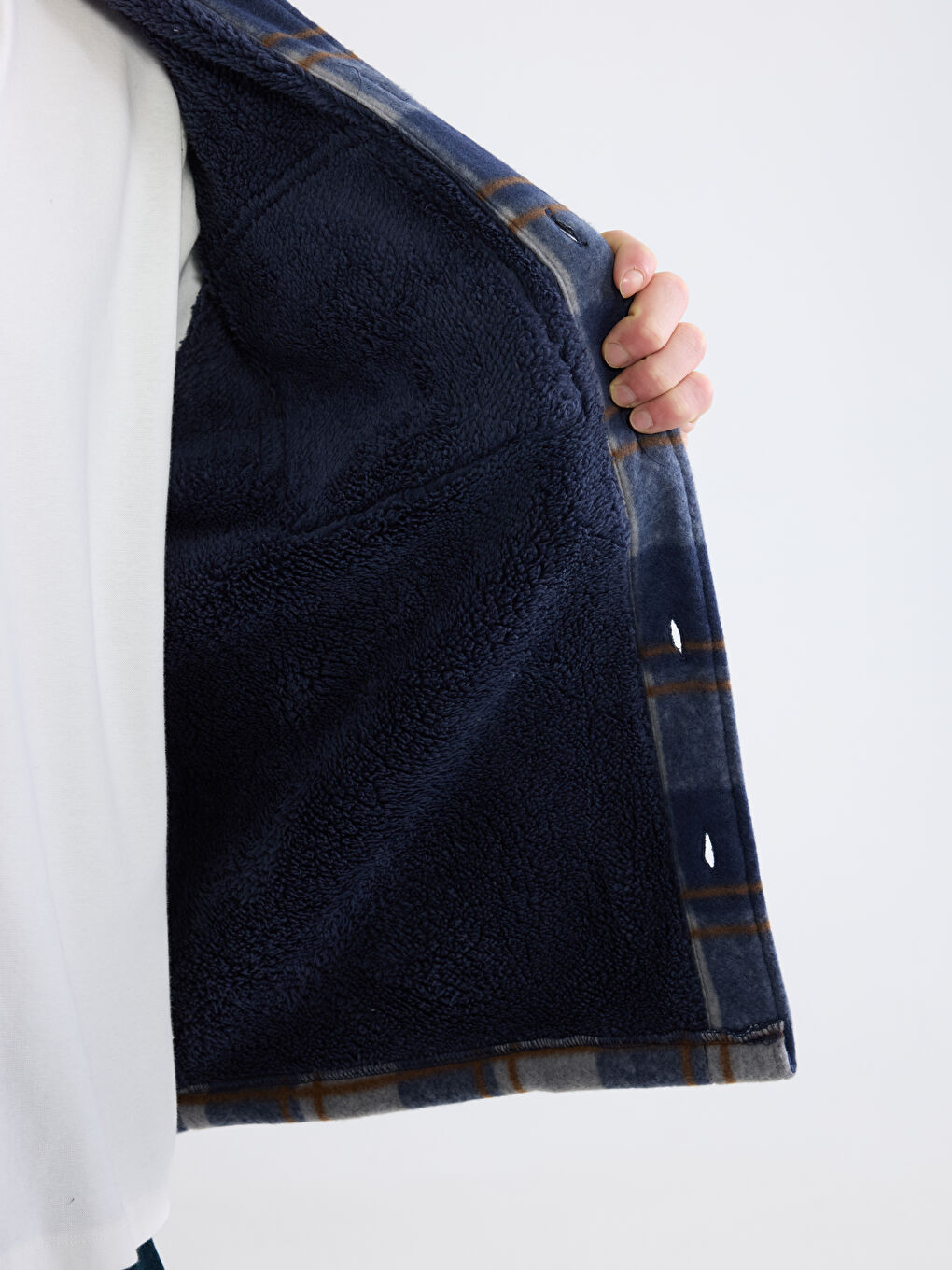 Lacivert Rahat Kalıp Ekose Erkek Gömlek Ceket-3