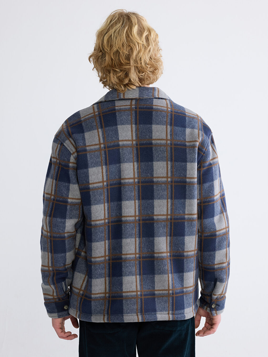 Lacivert Rahat Kalıp Ekose Erkek Gömlek Ceket-4