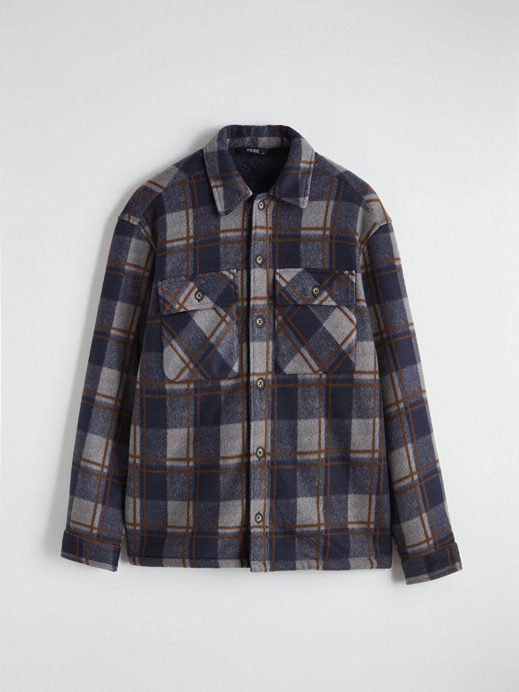 Lacivert Rahat Kalıp Ekose Erkek Gömlek Ceket-5