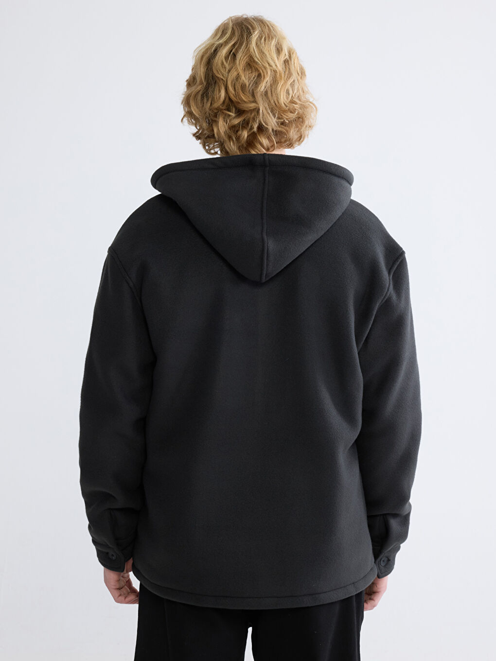 Siyah Loose Fit Kapüşonlu Erkek Gömlek Ceket-4