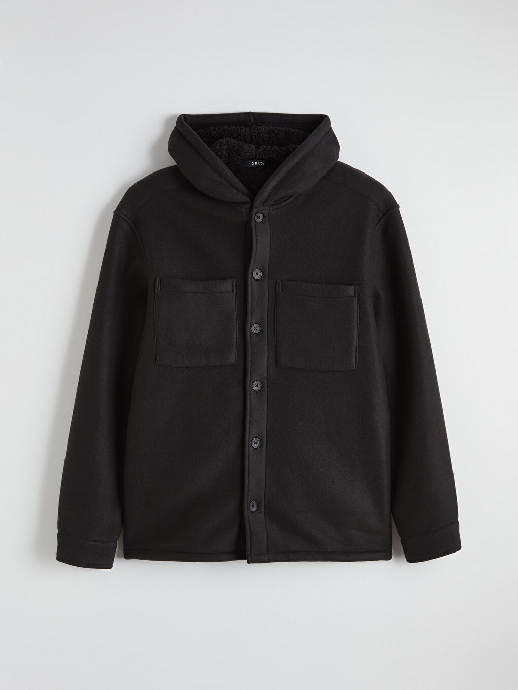 Siyah Loose Fit Kapüşonlu Erkek Gömlek Ceket-5