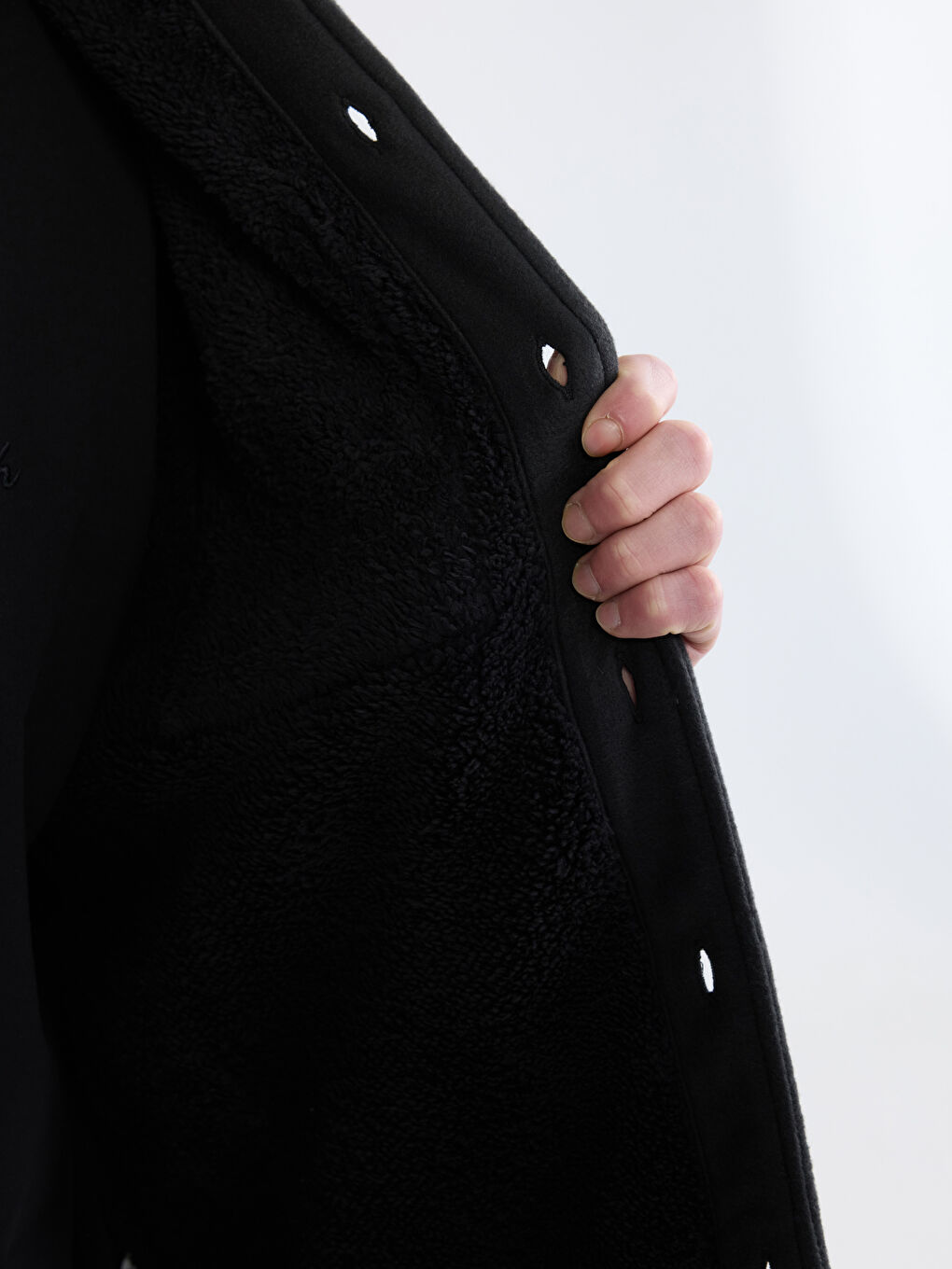 Siyah Loose Fit Kapüşonlu Erkek Gömlek Ceket-2