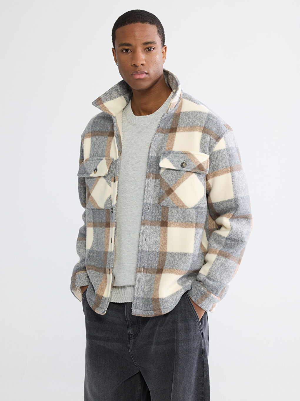 Loose Fit Plaid Men's Overshirt Jacket