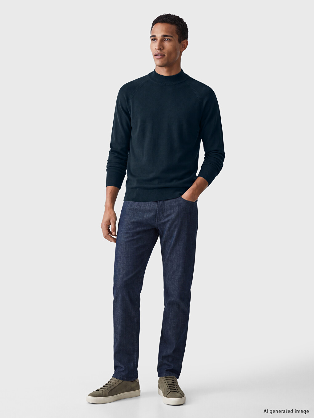 Pulover Tricotat Mock Neck Bărbați-1