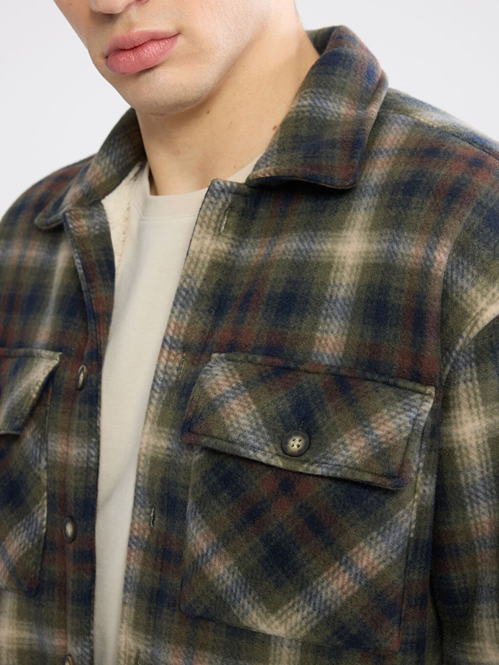 Haki Rahat Kalıp Ekose Erkek Gömlek Ceket-2