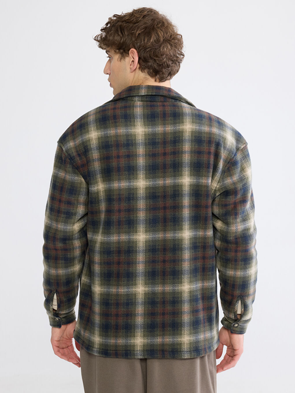 Haki Rahat Kalıp Ekose Erkek Gömlek Ceket-4