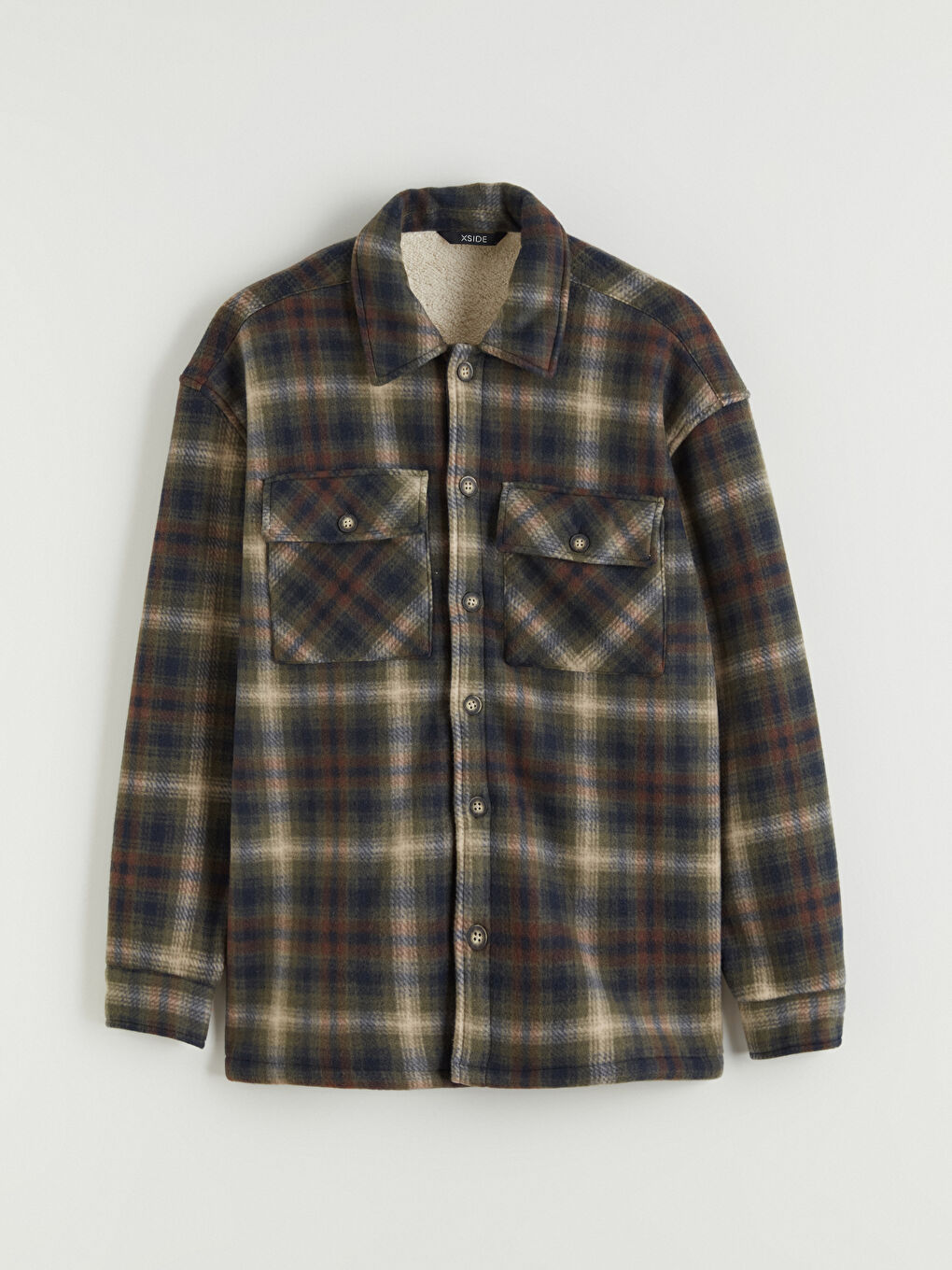 Haki Rahat Kalıp Ekose Erkek Gömlek Ceket-5