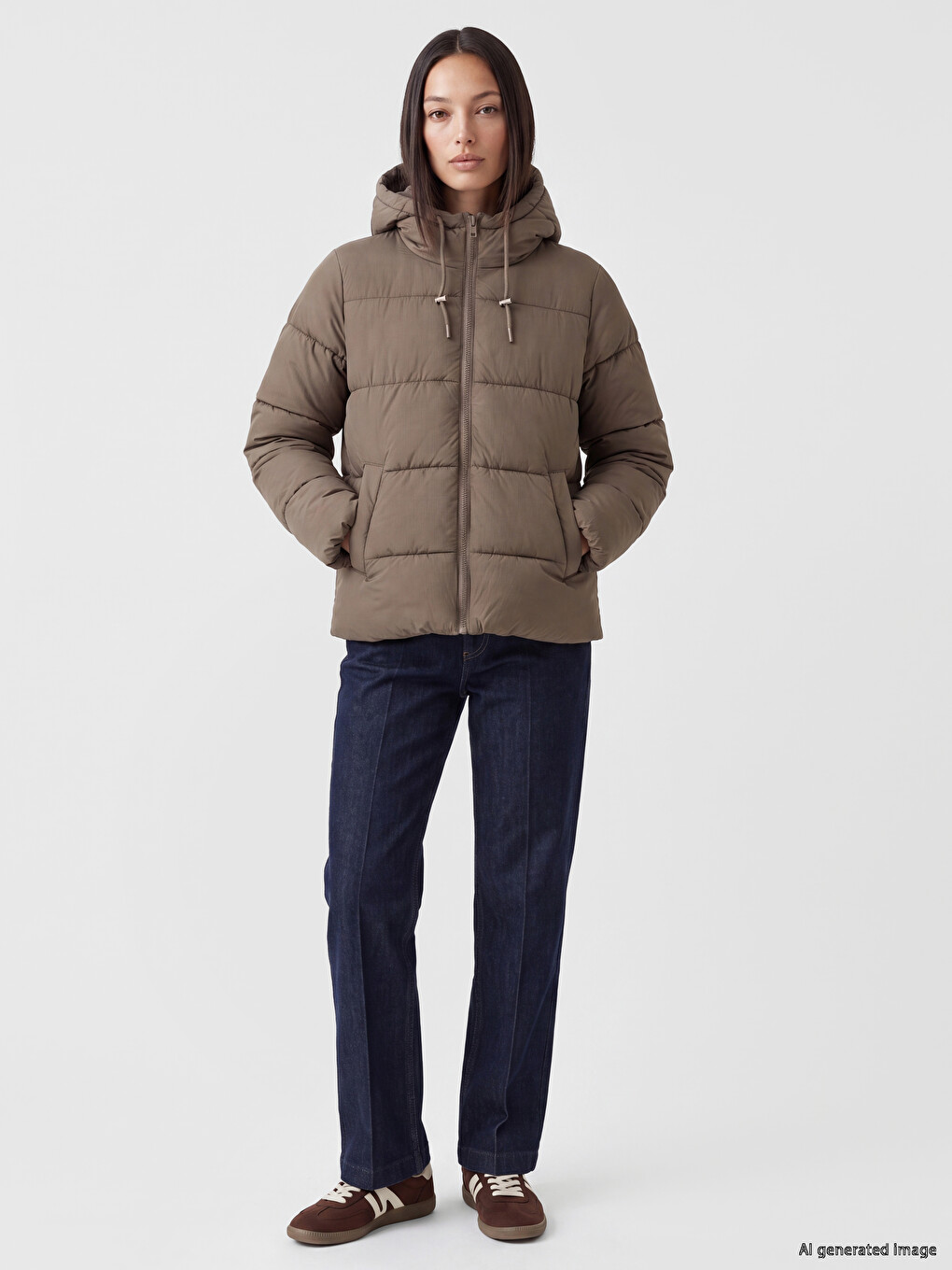 Woman Brown Puffer Coat-1