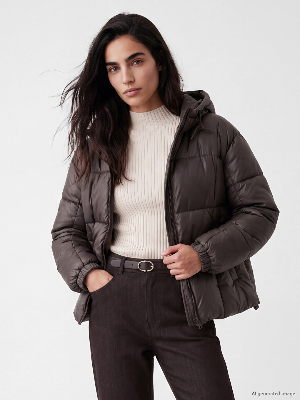 Manteau Bouffant Brun Femme