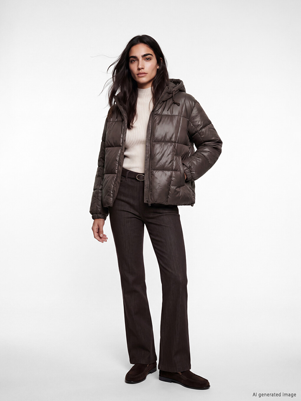 Manteau Bouffant Brun Femme-1