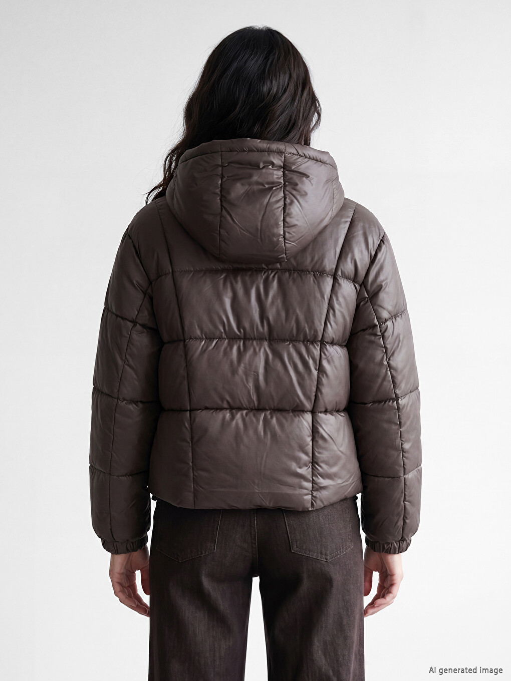 Manteau Bouffant Brun Femme-3