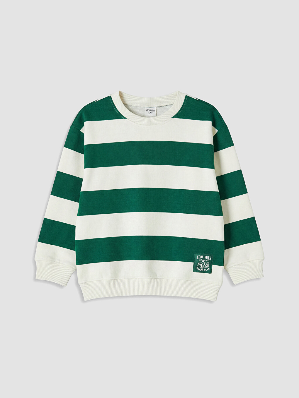Ekru Bisiklet Yaka Çizgili Erkek Çocuk Sweatshirt