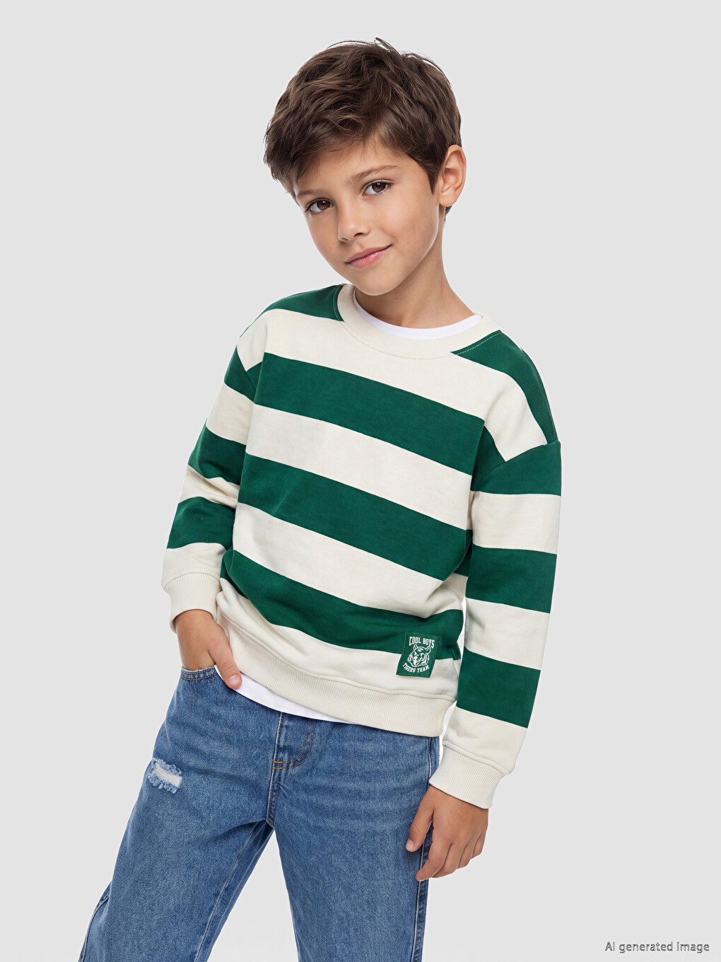 Crew Neck Striped Boys' Sweatshirt
