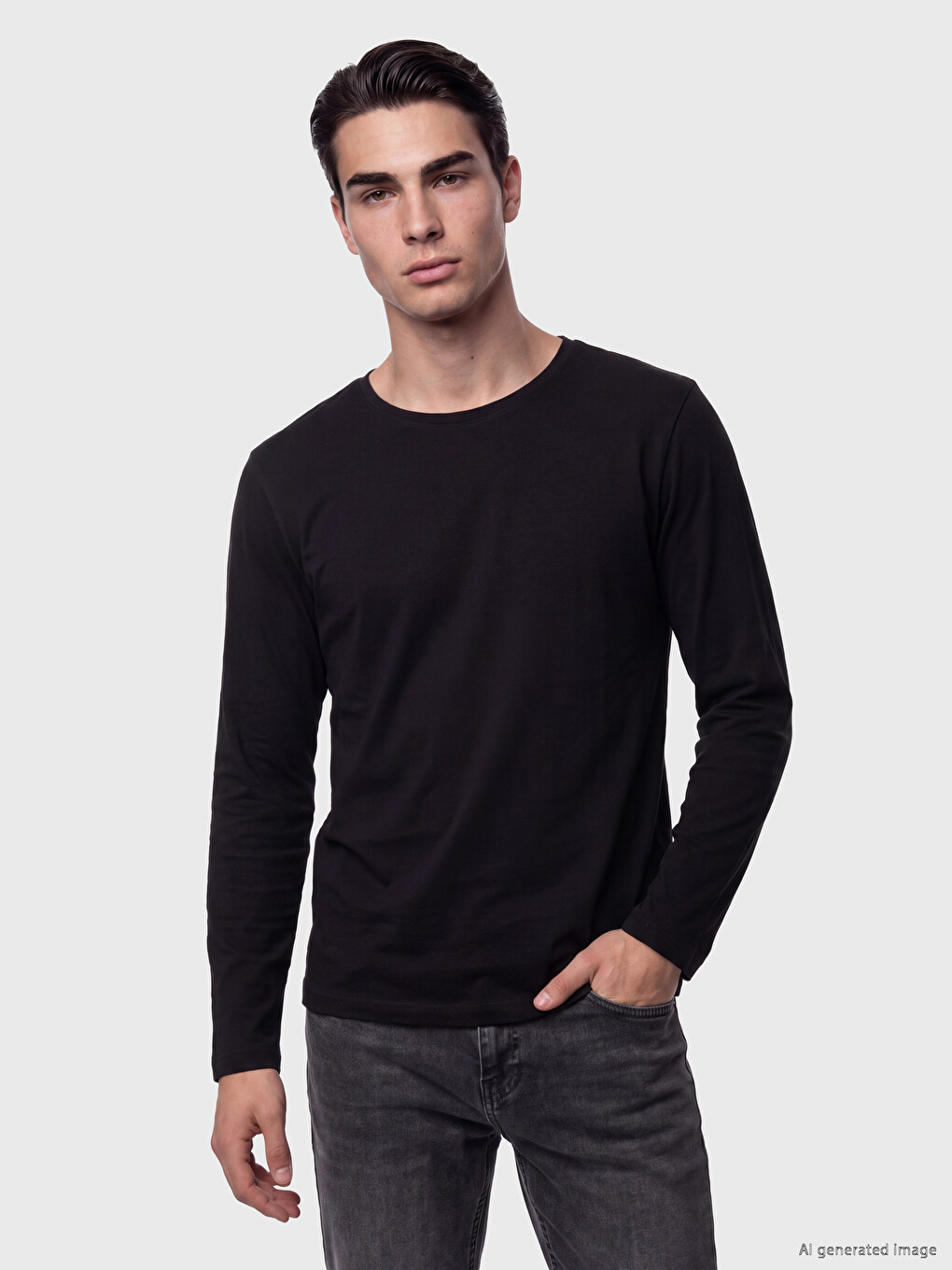 T-shirt Me Jakë Të Rrumbullakët Dhe Mëngë Të Gjata Për Burra-1