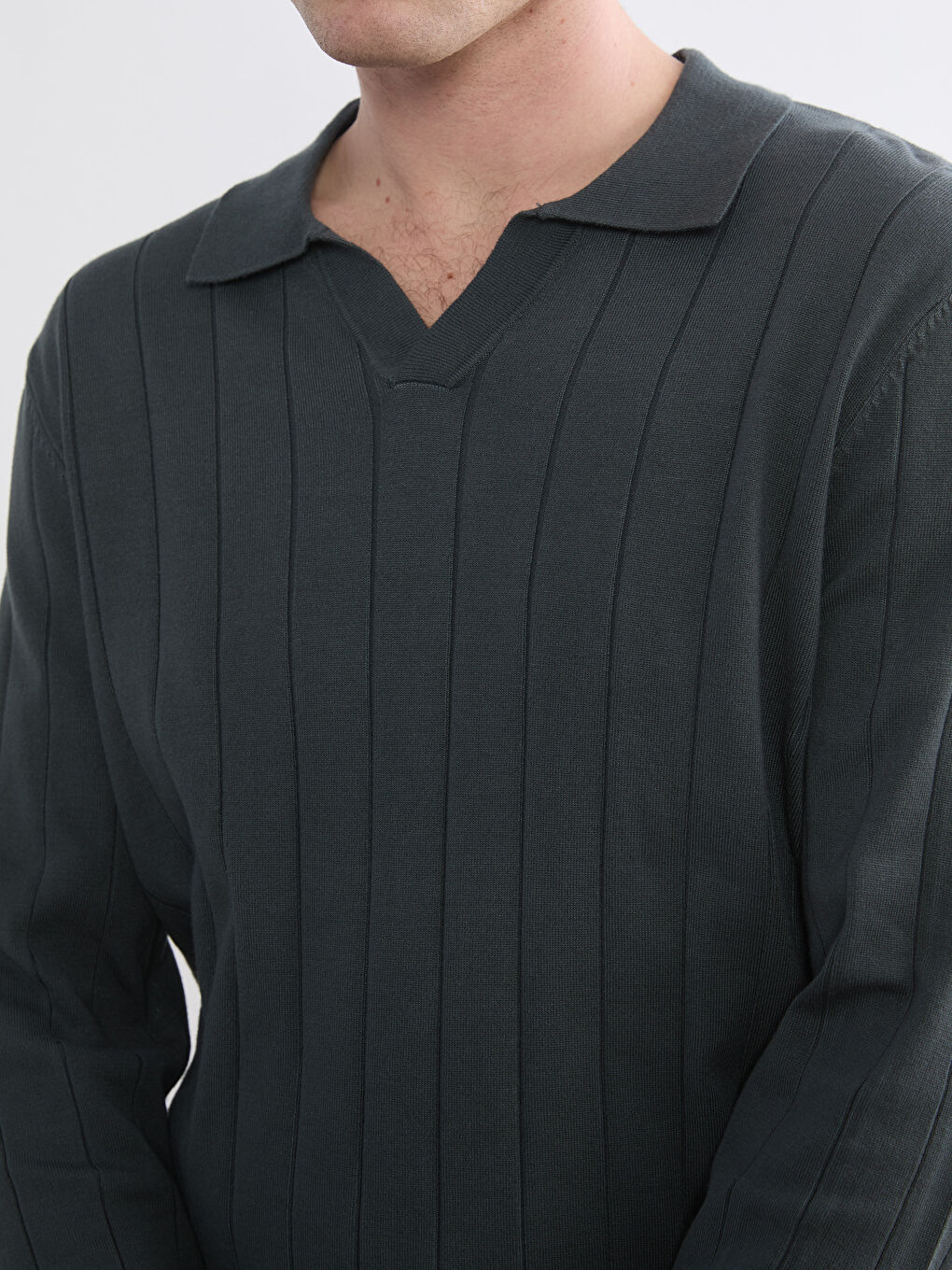 Striped Polo-Neck Knit Sweater-2