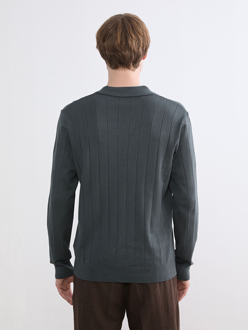 Striped Polo-Neck Knit Sweater-3