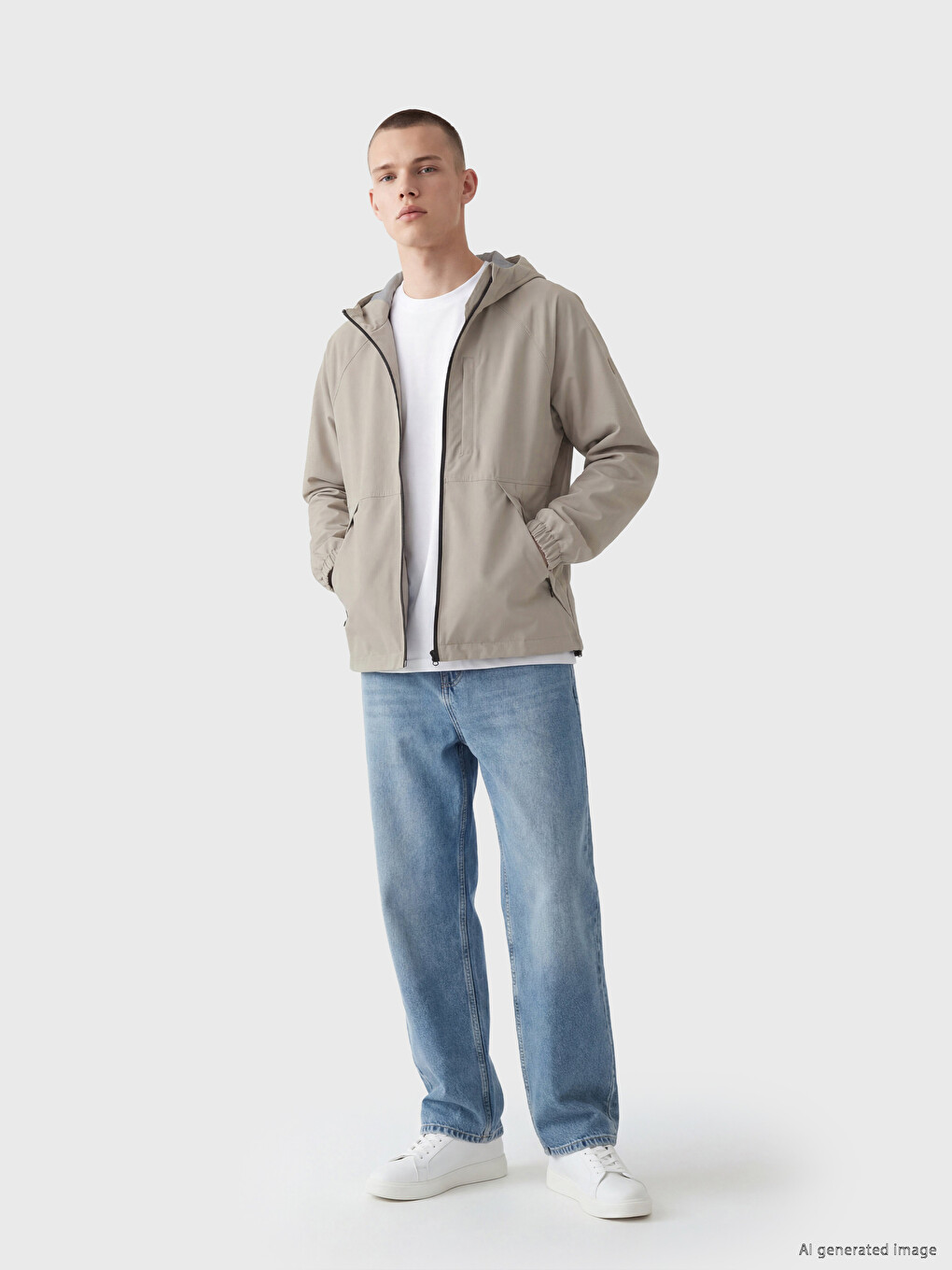 Gri Regular Fit Kapüşonlu Erkek Yağmurluk-1