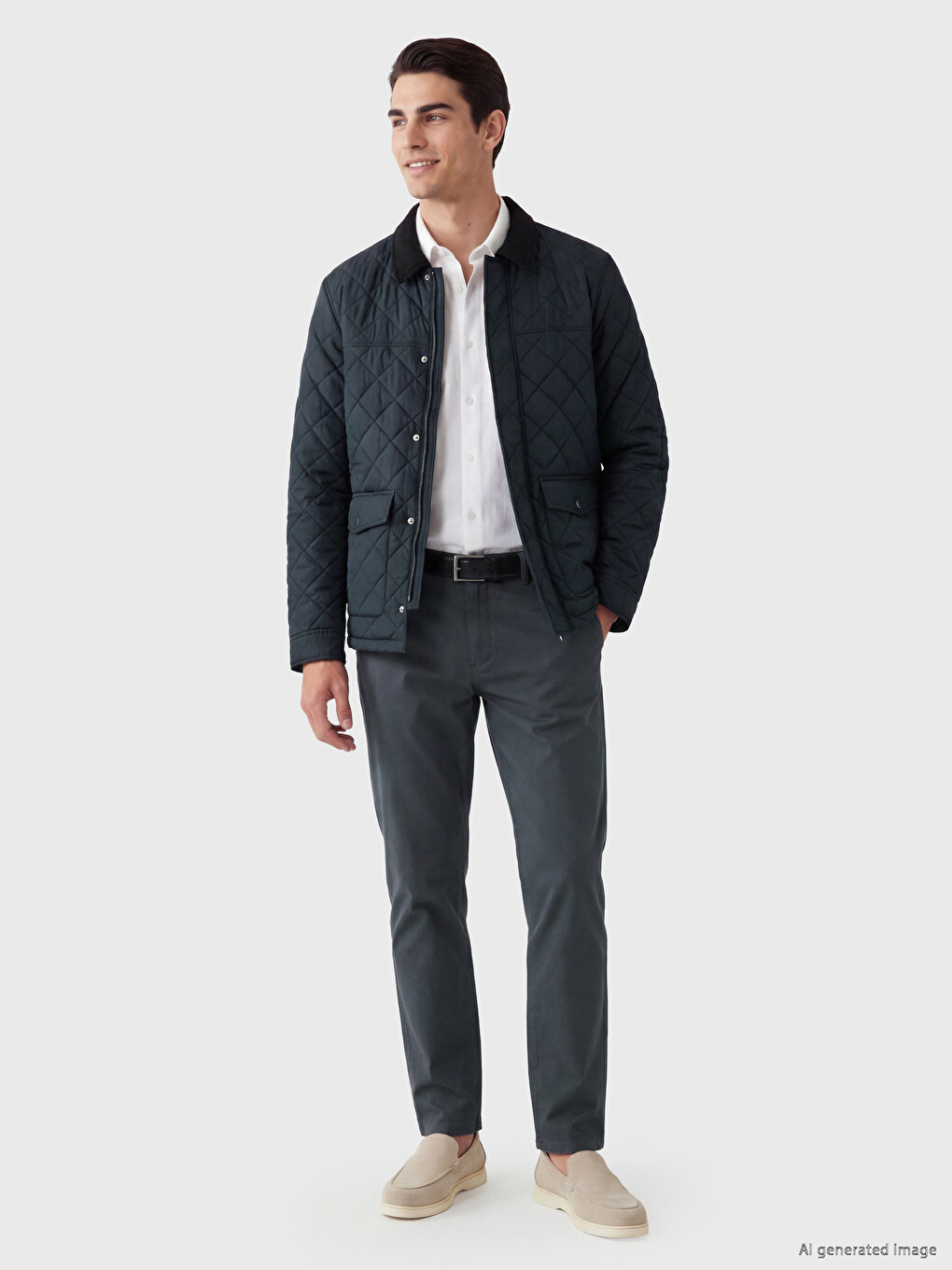 Lacivert Regular Fit Kadife Yaka Erkek Şişme Mont-1