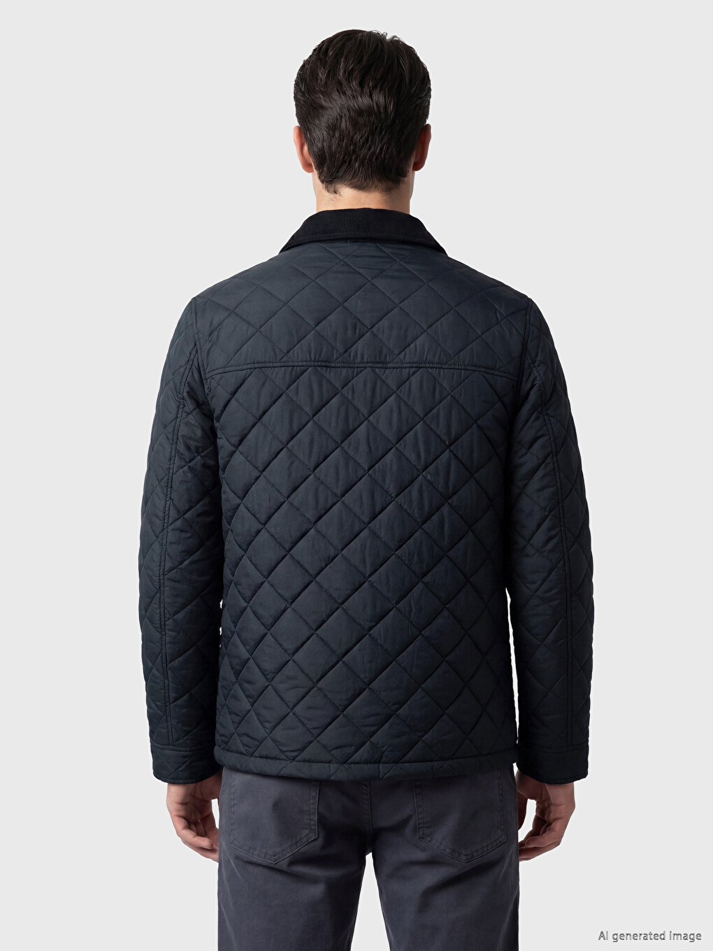 Lacivert Regular Fit Kadife Yaka Erkek Şişme Mont-3