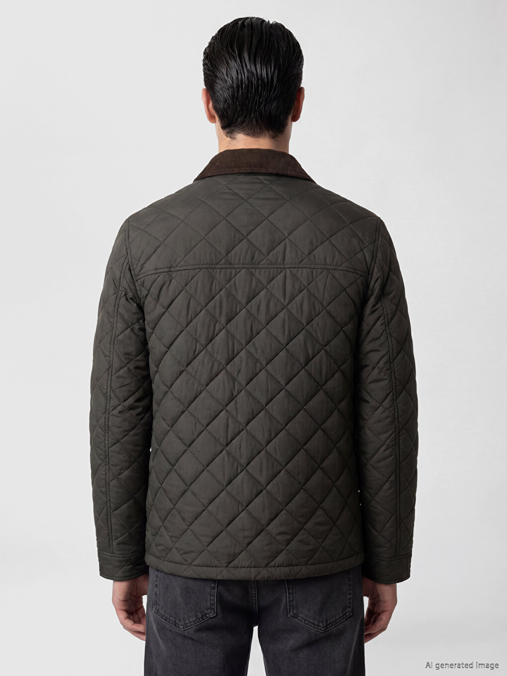 Haki Regular Fit Kadife Yaka Erkek Şişme Mont-3