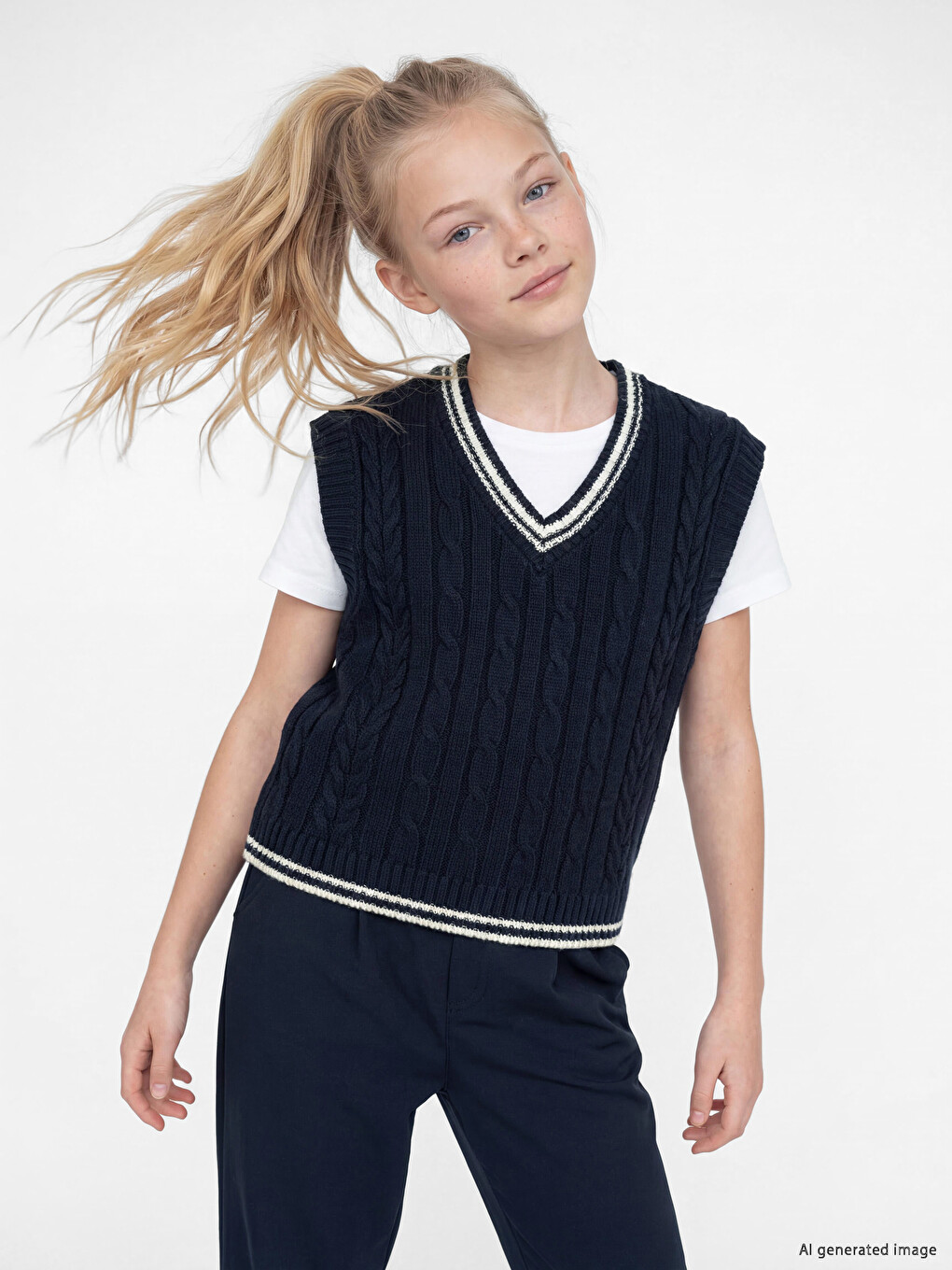 V Neck Girls' Knitwear Sweater Vest-1