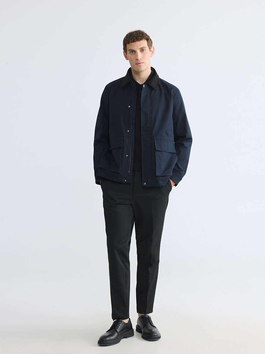 Lacivert Regular Fit Kadife Yaka Erkek Ceket-1