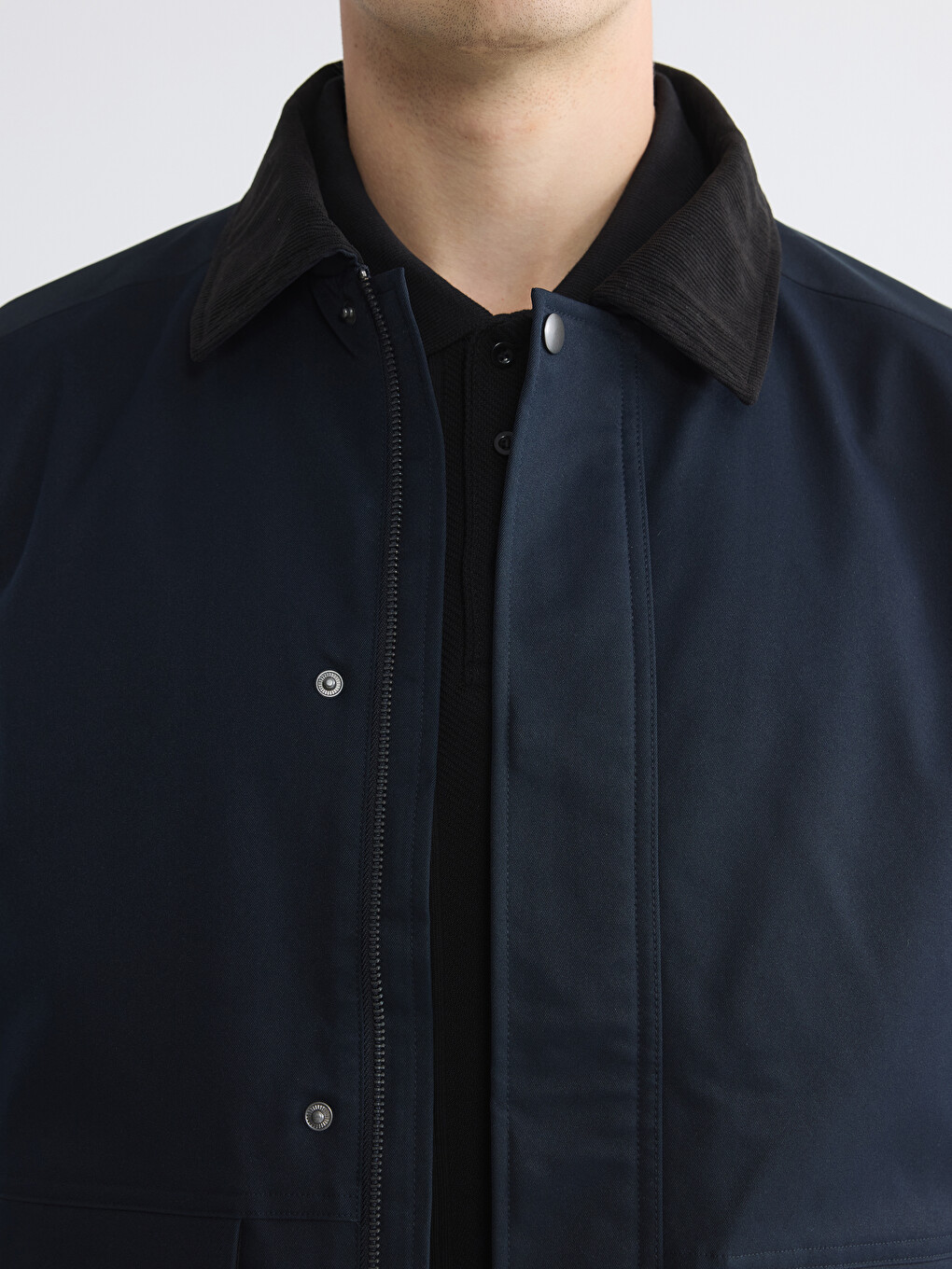 Lacivert Regular Fit Kadife Yaka Erkek Ceket-3