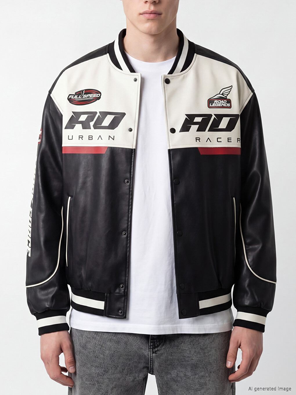 Relax Fit Baseball Collar Men's Faux Leather Coat-2