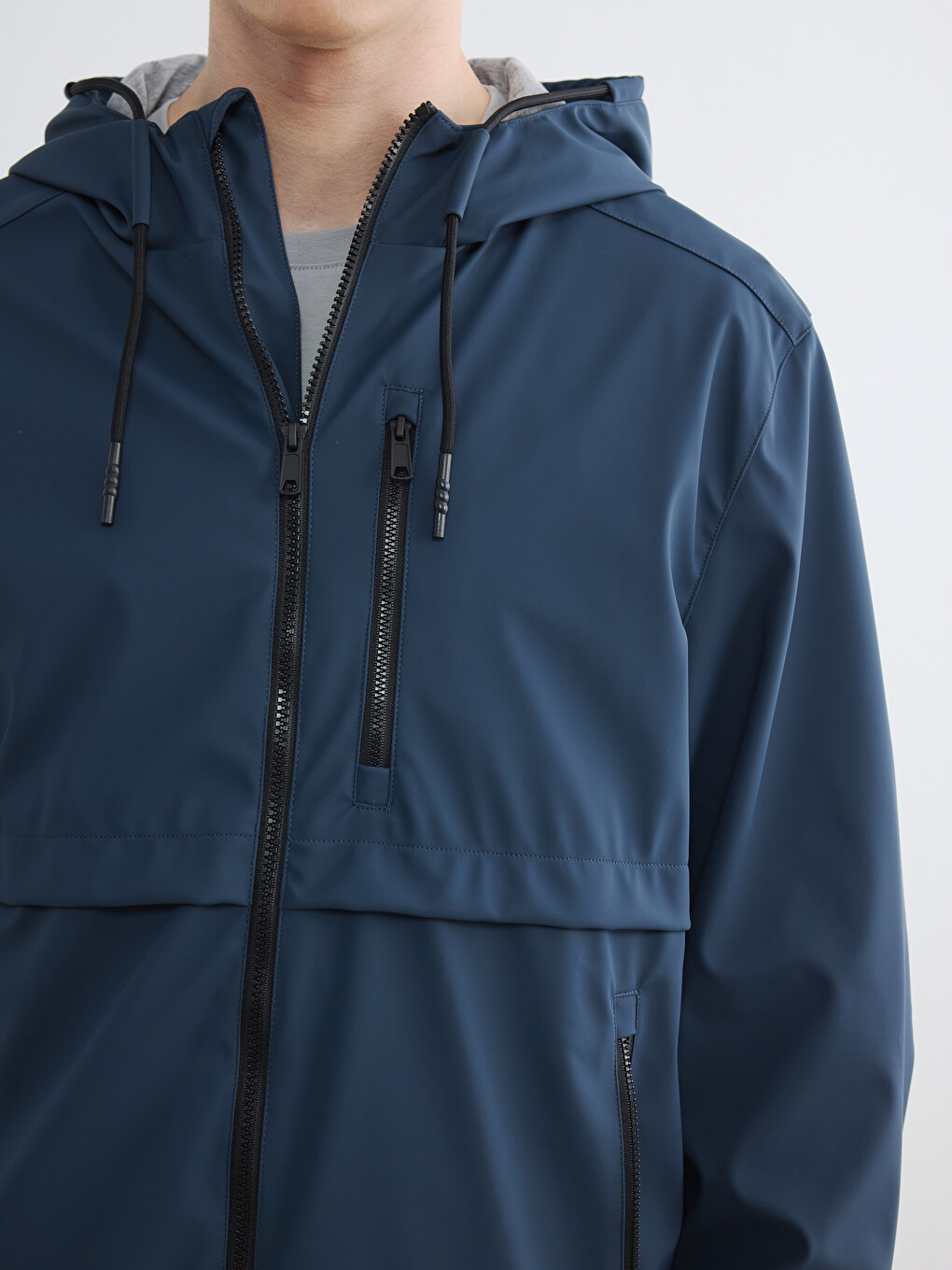 Lacivert Regular Fit Kapüşonlu Erkek Yağmurluk-3