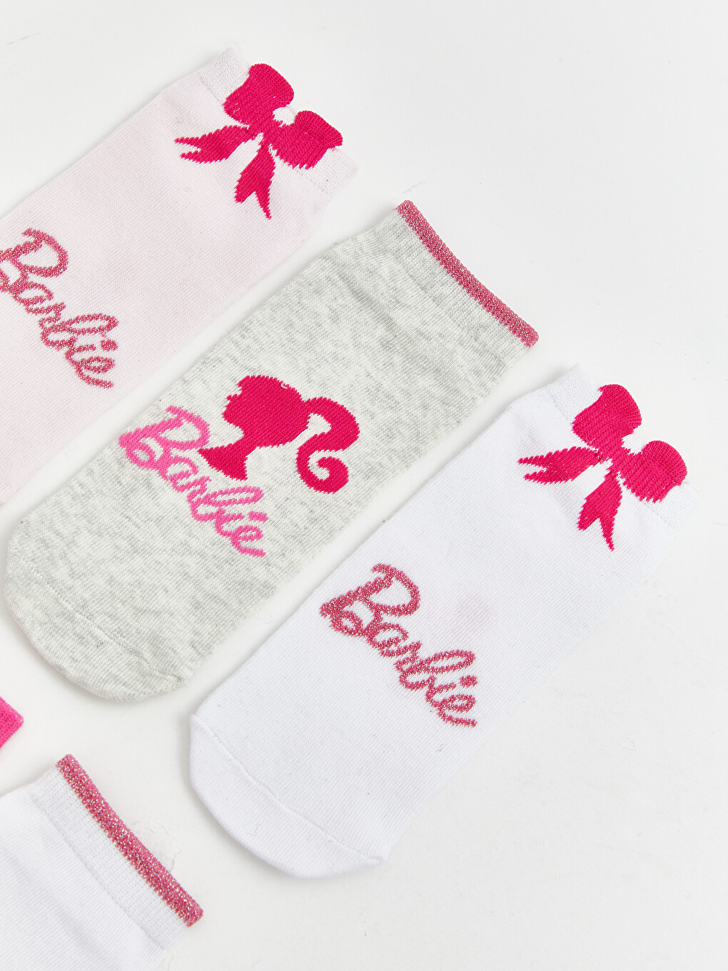 Pembe Barbie Baskılı Kız Çocuk Patik Çorap 5'li-1