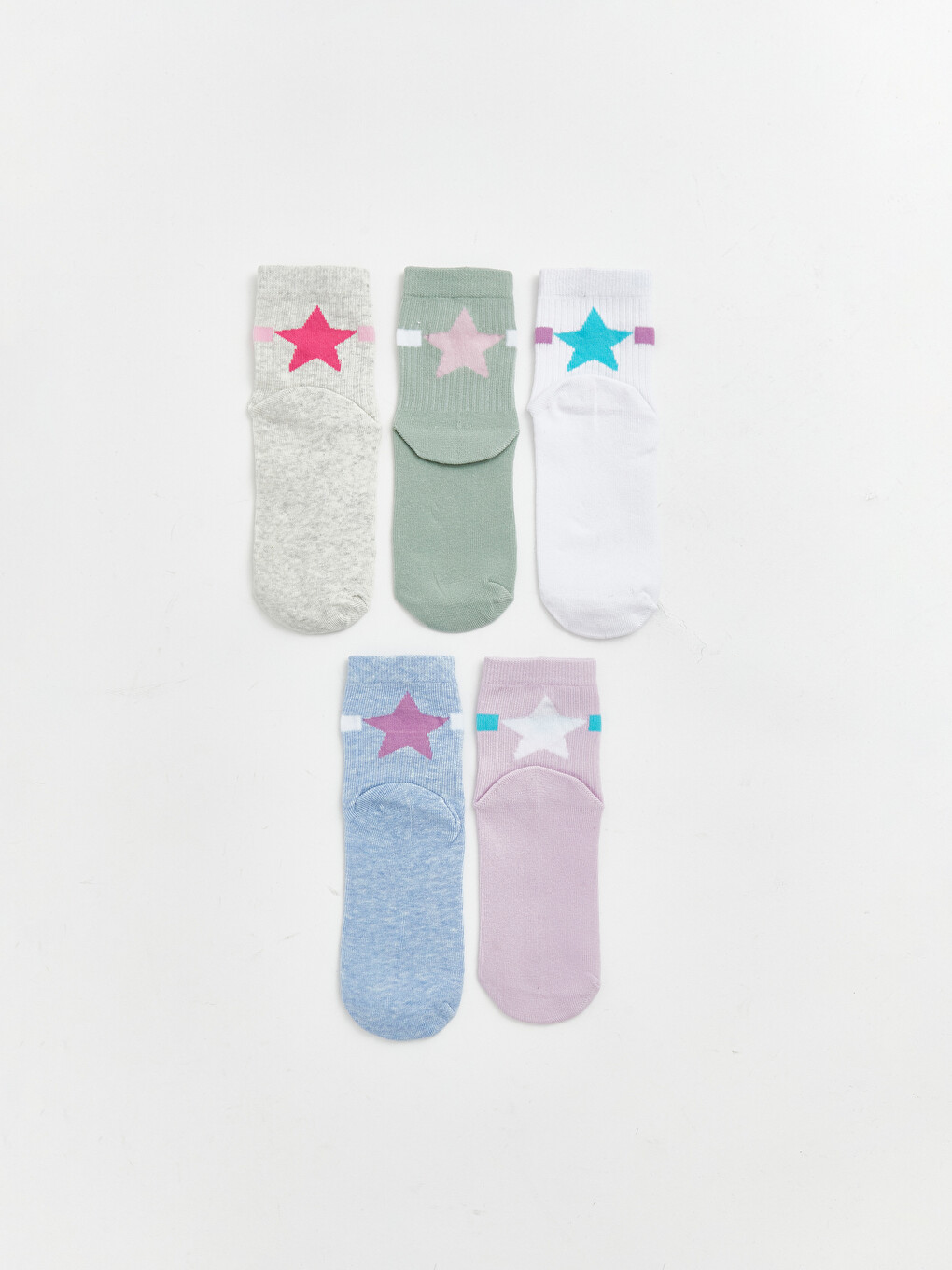 Star Patterned Girls' Ankle Socks 5 Pack-1