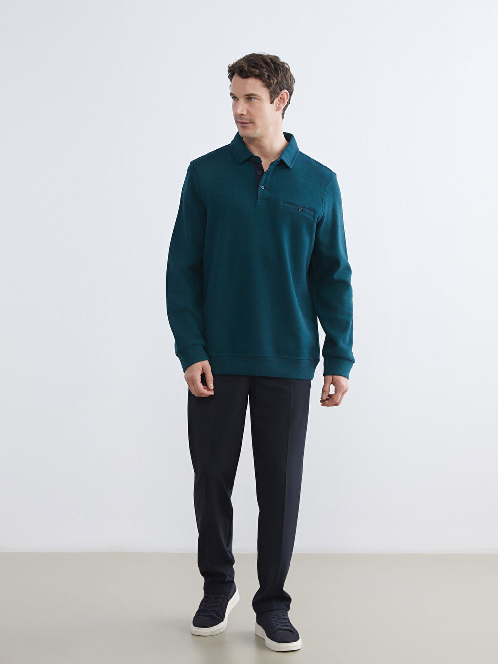 Petrol Polo Yaka Erkek Sweatshirt-1