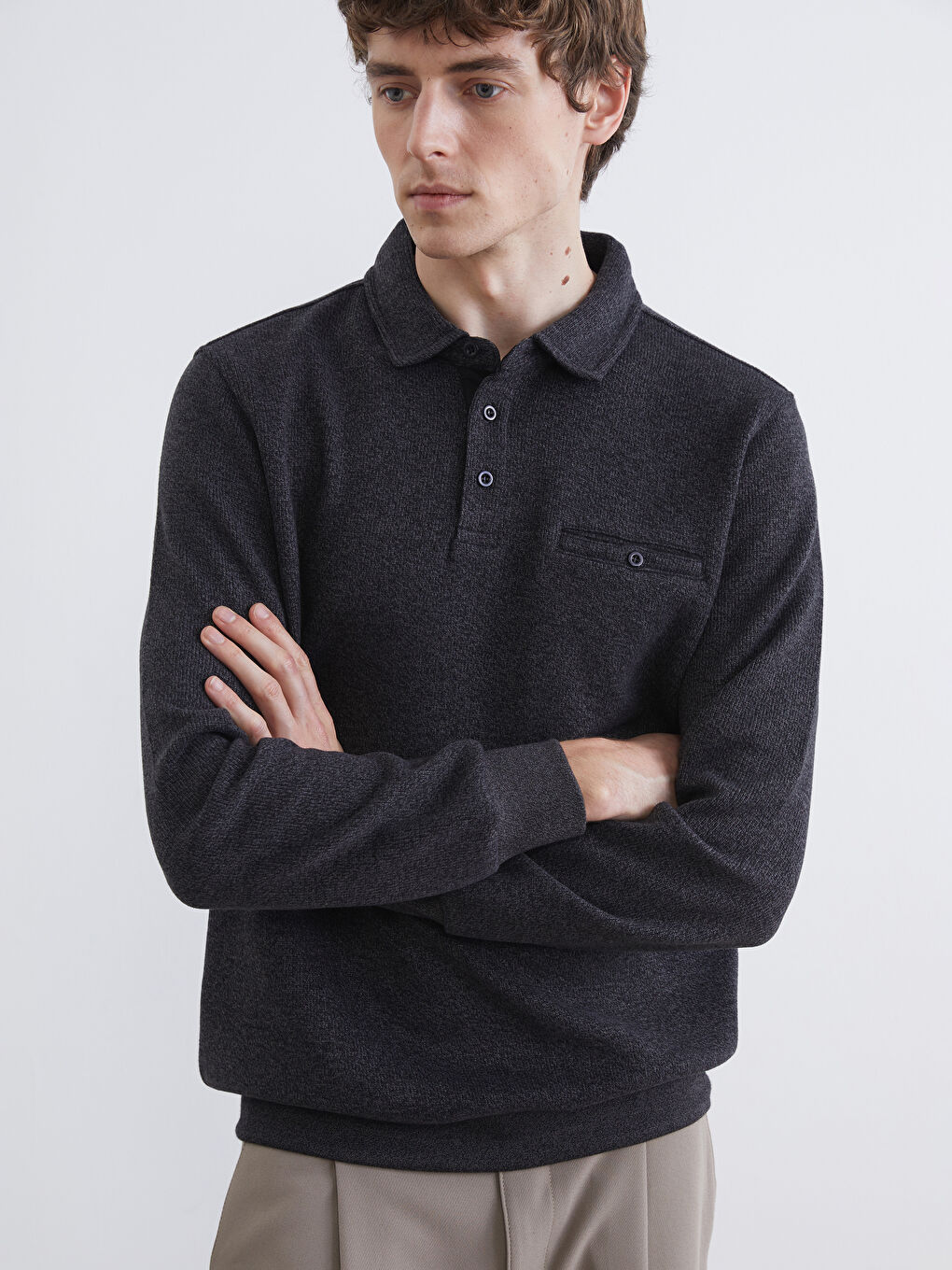 Antrasit Polo Yaka Erkek Sweatshirt